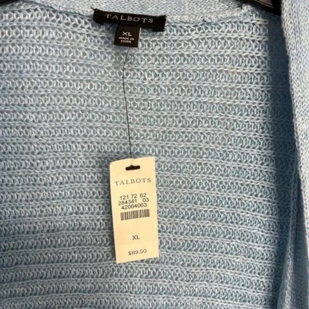 Talbots Open Cardigan Linen Blue Long Line Open Cardigan NWT XL - Picture 4 of 7
